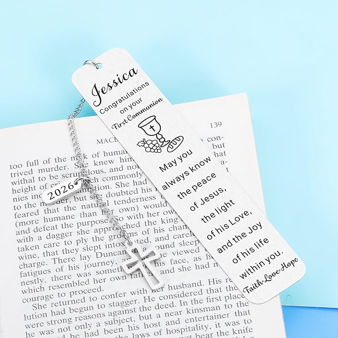 First Communion Bookmark for Girls Boys Teenager, 1st Communion Gifts for College Girls Teens, Custom Catholic Bookmark for Women, Personalized Gifts Christian Bookmarks, Teen Easter Basket Stuffers