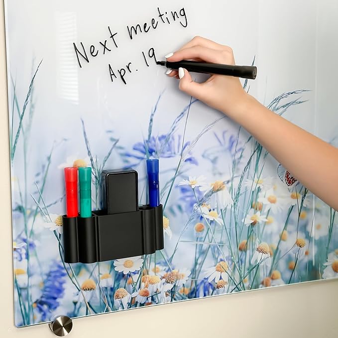Glassboard Studio Magnetic Dry Erase Marker Holder - Super Strong for Magnetic Glass Whiteboard or Fridge - 2 Large Neodymium Magnets - No Slip Grip - Eco-Friendly PLA Plastic (Jet Black)