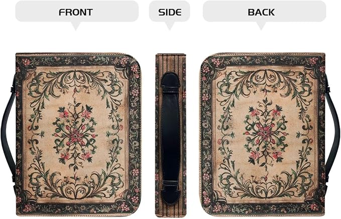 Classics Bible Case for Women Vintage Bible Cover Bags Floral Pattern with Handle Bible Cover Bag Bible Study Supplies Accessories Christian Gifts for Women-Size：L