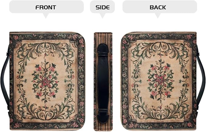 Classics Bible Case for Women Vintage Bible Cover Bags Floral Pattern with Handle Bible Cover Bag Bible Study Supplies Accessories Christian Gifts for Women-Size：XL
