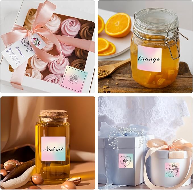 2x2 Inch Square Thermal Sticker Labels, Self-Adhesive Pink Square Direct Thermal Labels, Waterproof/Tearproof/Perforation Line Design- Gradient Color