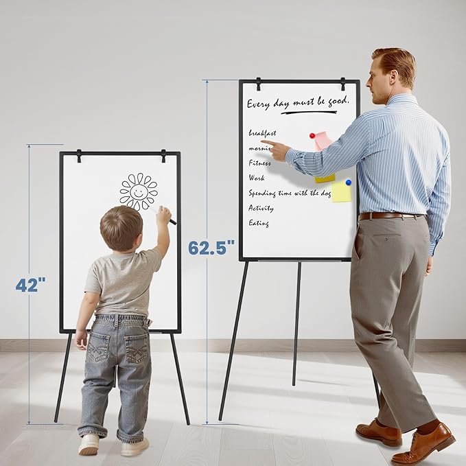 OLIXIS 24" x 36" Magnetic White Board, Standing Dry Erase Board, Whiteboard with 1 Dry Eraser & 2 Multicolor Markers & 4 Magnetic Pins, Aluminium Frame for Home, School, Office, Black
