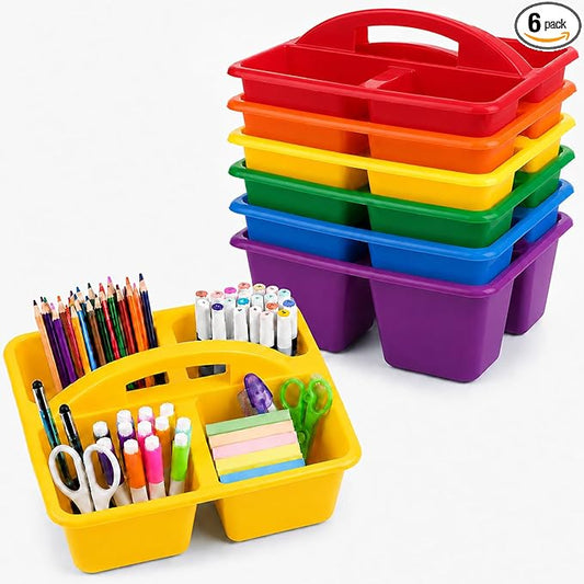 gisgfim 6 Pack Plastic Classroom Caddy with 4-Compartments Plastic Storage Caddies with Handle 4 Compartments Table Caddy Organizer Versatile Table Caddies for Classroom Office, Rainbow Color