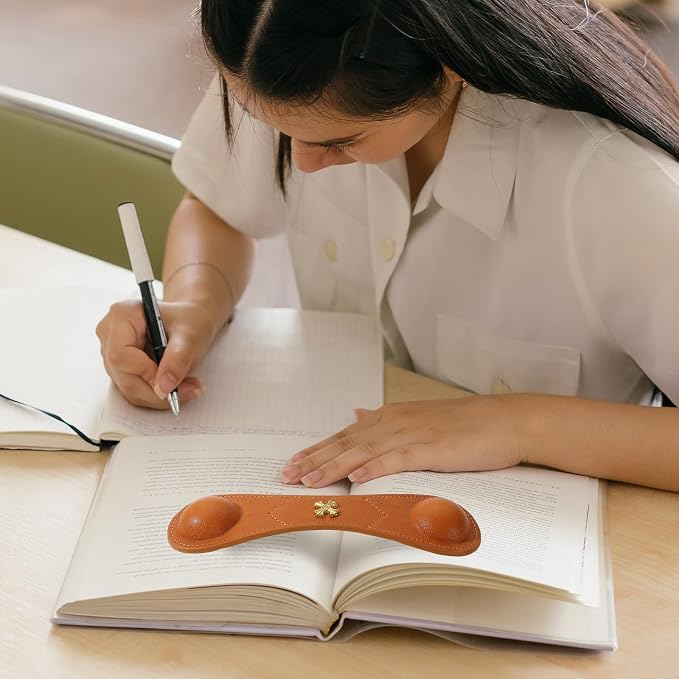 Book Weight Holder Wooden Thumb Book Page Open Weighted Bookmark Corner Reading Accessories Office Desk Decor Executive Gift for Writer Reader (BPH02-Brown)