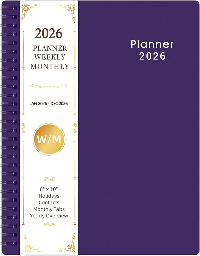 Planner 2026-2027 - 2026 Calendar Planner, Jan. 2026 - Dec. 2026, 8”× 10”, 2026 Weekly & Monthly Planners with Printed Monthly Tabs, Strong Twin-Wire Binding, Waterproof cover