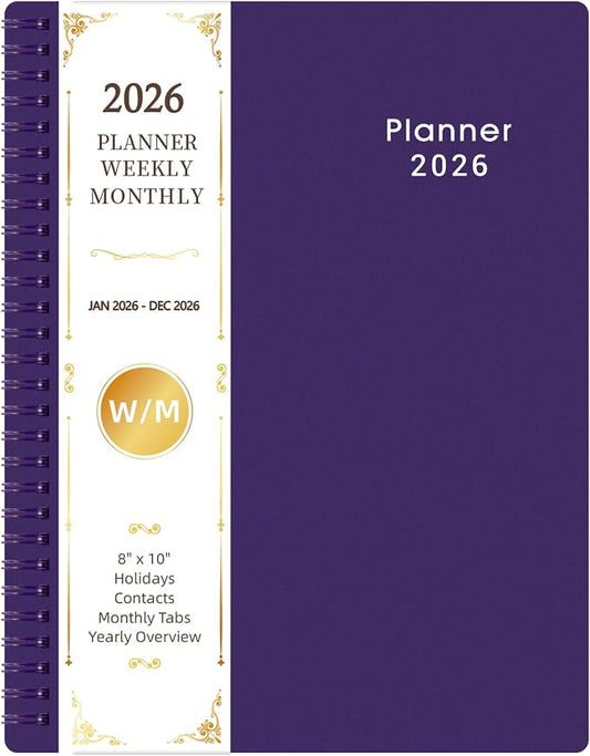 Planner 2026-2027 - 2026 Calendar Planner, Jan. 2026 - Dec. 2026, 8”× 10”, 2026 Weekly & Monthly Planners with Printed Monthly Tabs, Strong Twin-Wire Binding, Waterproof cover