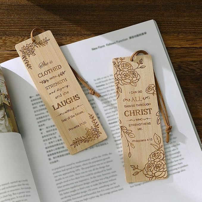 2 Pcs Bible Bookmarks for Women, Bamboo Religious Christian Bookmarks Gifts for Women Book Marks for Reading (Plant)