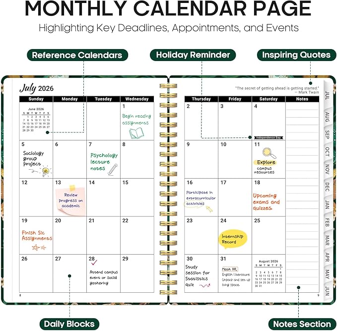 Planner 2026-2027, Academic Year Monthly and Weekly Calendar Planner, Jul 2026 - Jun 2027, Hardcover Teacher Student Planning Agenda book with Tabs, Perfect for School Office Supplies, 6.3" x 8.5" - Butterfly