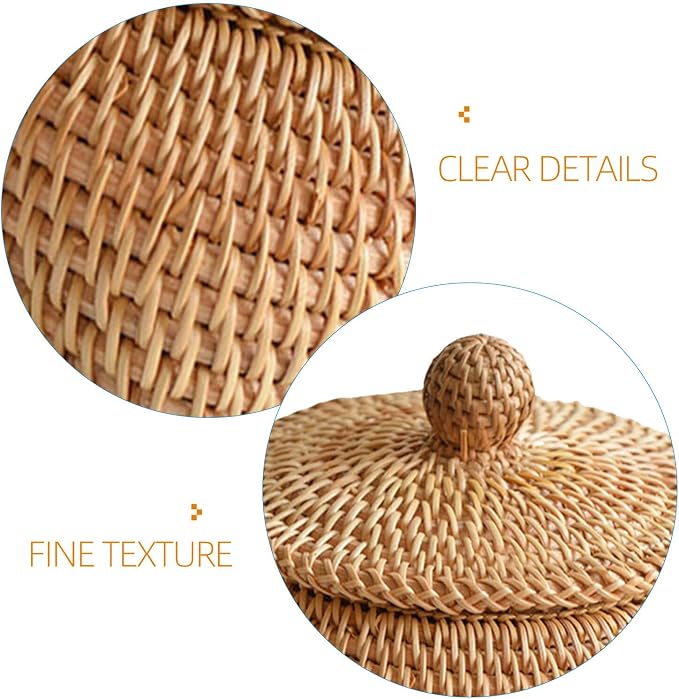 Cabilock Woven Rattan Remote Control Storage Box 5.9X5.9X3.14 Inch Desktop Organizer Basket for Home Sundries Tabletop Tidying