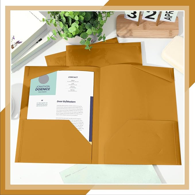 Henoyso 36 Pack Brown Plastic Folders with Clear Front Pockets Heavy Duty File Folders with 2 Pockets and Card Slot for Student Communication School Office Presentation Report