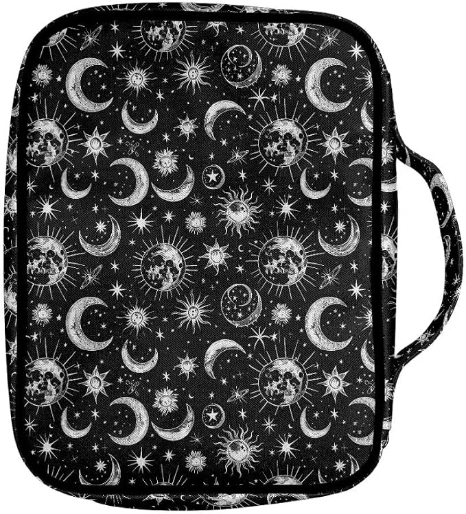 Coldinair Sun Moon Stars Bible Cover for Men Women Teens,Portable Carrying Book Case Church Bag Bible Holder with Handle and Zippered Pocket