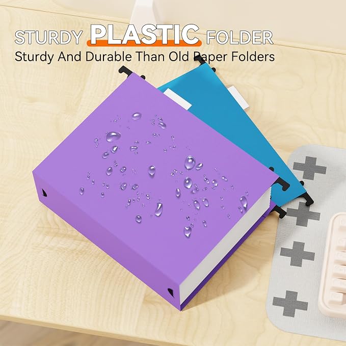 Extra Capacity Hanging File Folder Letter Size,3" Expansion Plastic Hanging File Organizer for Filing Cabinet Folders Office Home,Reinforced Black Heavy Duty Hang Folders with Tabs,12 Pack