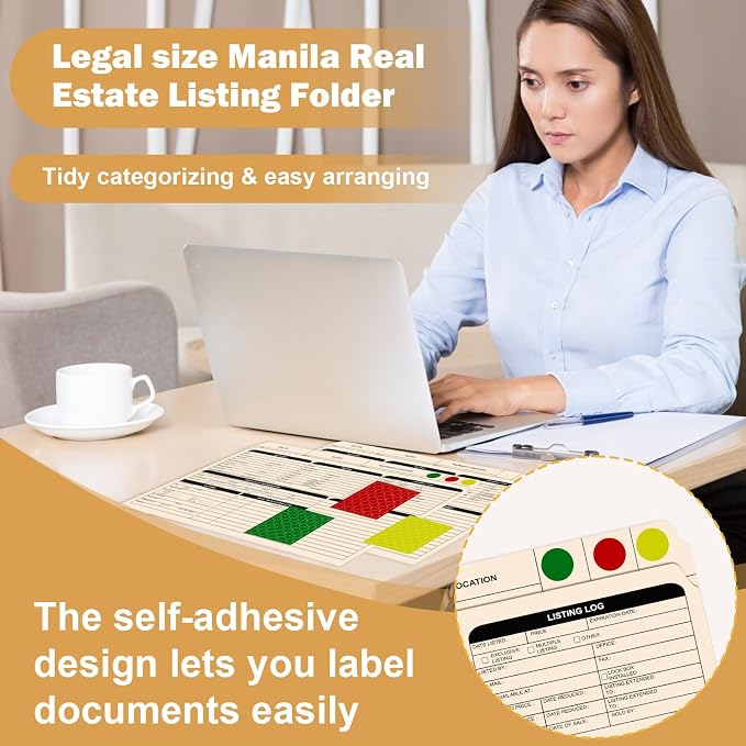 25 Sheets Legal Size Manila Real Estate Listing Folder Real Estate Transaction File Folders with Color-Coded Dots Right Panel List Estate Planning Document Folder Realtor Supplies for Organizing