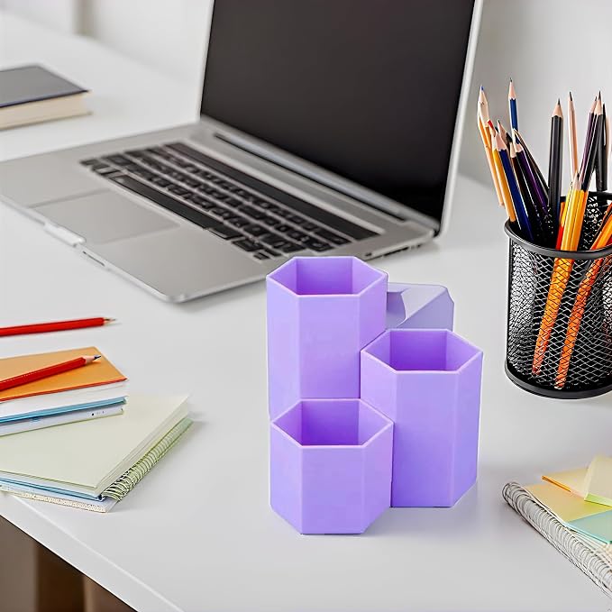 Pencil Organizer Pen Holder for Desk Pens Cup Small Desk Organizer Cute Pen Holder for Office,School and Home (Purple, Triangular)
