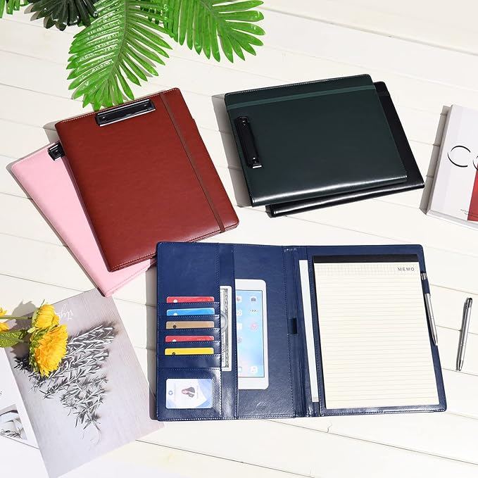 Wonderpool A4 PU Leather Clipboard Partfolio Notepad Forms Holders Document Case - Interview Planner Meeting Writing Padfolio File for Office Travel School Hotel Hospital (A4,Black)