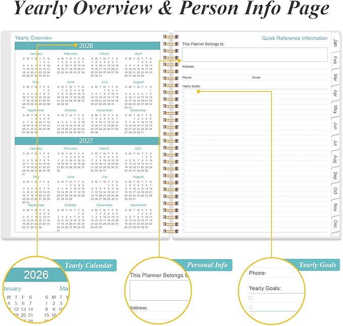 2026 Planner - Weekly & Monthly Planner Spiral Bound, Planner 2026 from January 2026 - December 2026 with Monthly Tabs, Inner Pocke, 8.5" x 11", Yellow