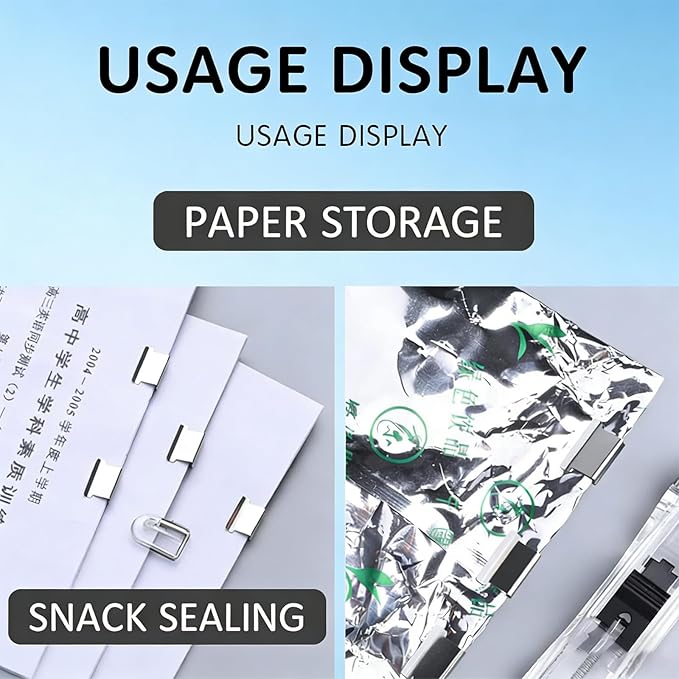 Portable Binder Clip Stapler - Includes 100 Reusable Clips, Compact No-Hole Binding Refillable Handheld Design, Portable Binder Clip Stapler for Office School Home Document Organization (2Pcs-f)