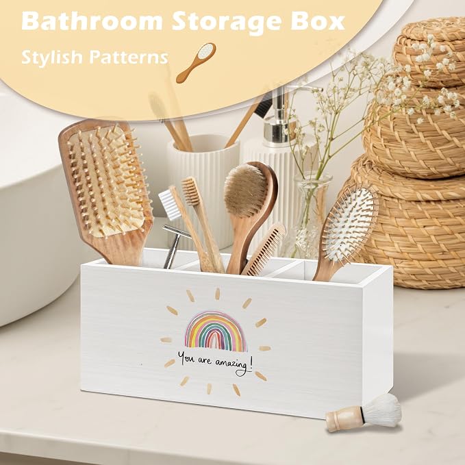 Inspirational Boho Rainbow Pen Holder Organizer Desk Decor, Boho Classroom Decor, Motivational You Are Amazing Wooden Pen Pencil Holders for Kids Room Playroom Desk Accessories