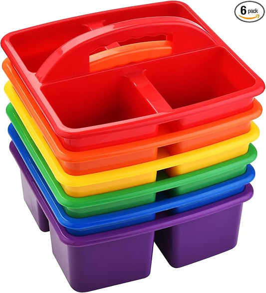 ALINK Plastic Classroom Caddy Organizer with Handle, 6-Pack 4 Compartments, Teacher Supply Storage Caddy for Classroom Organization, Table, Desk, Office, Craft Art for Kids - Assorted Colors