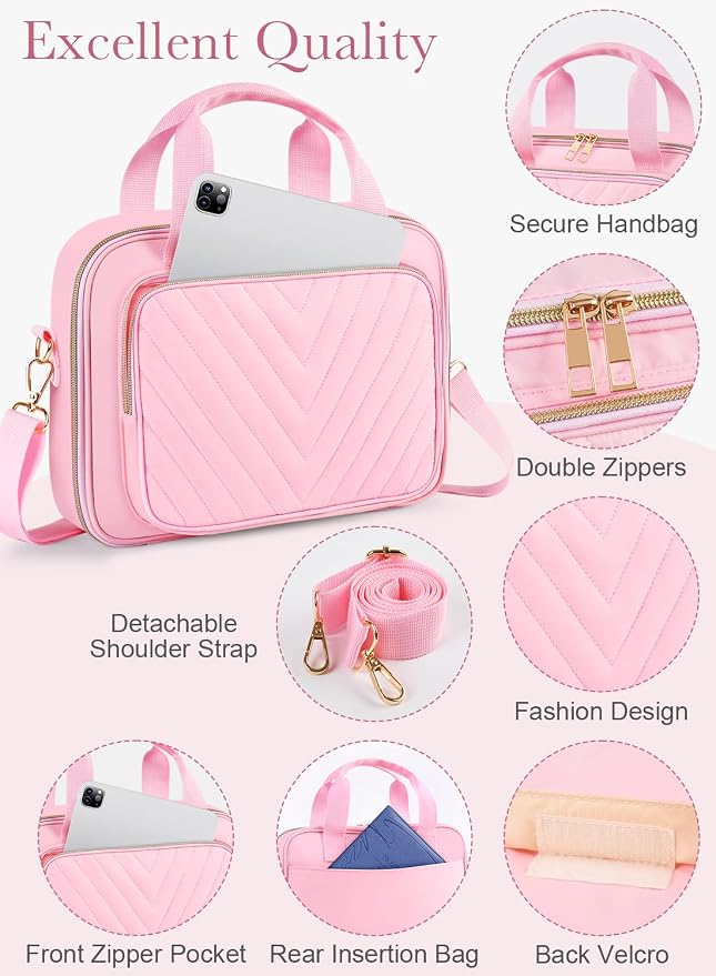 Pink Quilted Bible Bag with Study Supplies for Girls, Large Bible Cover Case for Women w/Journaling Highlighters Set & Shoulder Strap, Ladies Bible Holder Christian Gifts for Women & Teens