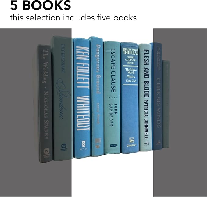 Decorative Accent for Home Decor – Real Books by Color® Interior Styling Piece for Bookshelf, Coffee Table, Design Display (Set of 5, Light Blue)