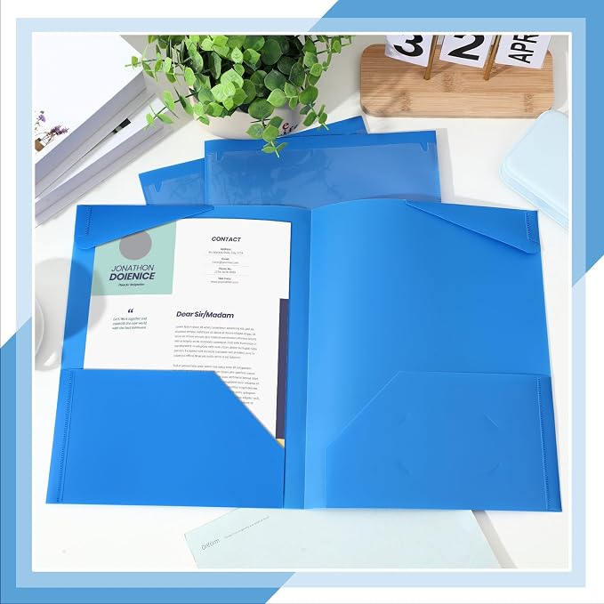 Henoyso 18 Pack Blue Plastic Folders with Clear Front Pockets Heavy Duty File Folders with 2 Pockets and Card Slot for Student Communication School Office Presentation Report