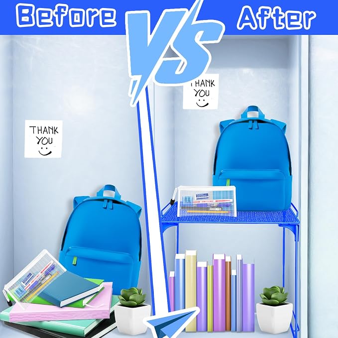 Demonwer Locker Organizer Shelf Blue Stackable Extra Locker Shelf Storage Cabinet Accessories for Back to School Office Home Gym Supplies