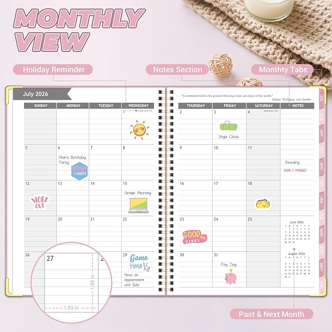 Academic Planner 2026-2027 (8.5" x 11") - Weekly & Monthly Planner (Jul. 2026 - Jun. 2027), Column View Calendar Organizers, Hardcover Agenda Book with Tabs for Office & School, Pink