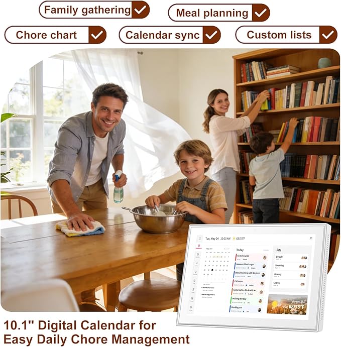 Whale Framely 10.1 Inch Digital Wall Calendar, Smart Family Schedule & Chore Chart, IPS FHD Touchscreen Wall Planner with Auto-Rotate, Wall Organizer, Gift for Women/Mom
