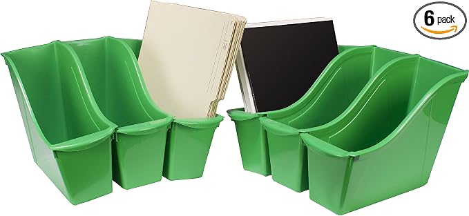 Storex Small Book Bin – Interlocking Plastic Organizer for Home, Office and Classroom, Green, 6-Pack (71111C06C)