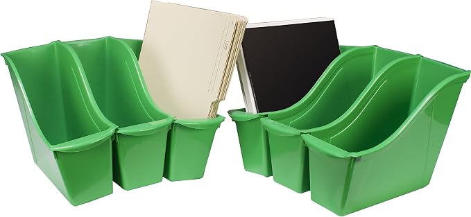 Storex Small Book Bin – Interlocking Plastic Organizer for Home, Office and Classroom, Green, 6-Pack (71111U06C)