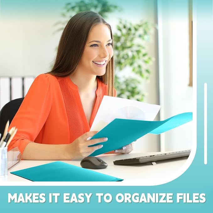 Henoyso 36 Pack Turquoise Plastic Folders with Clear Front Pockets Heavy Duty File Folders with 2 Pockets and Card Slot for Student Communication School Office Presentation Report