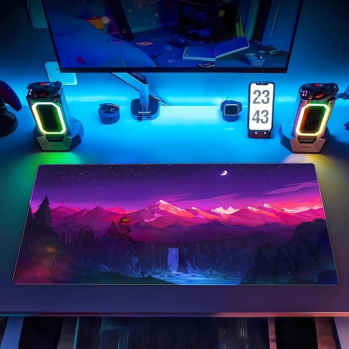 Purple & Pink Gaming Mouse Pad, 31.5 x 15.7 Inch | XXL Full Desk Size, Stitched Edge, Anti-Slip, Washable, Anime Game Design