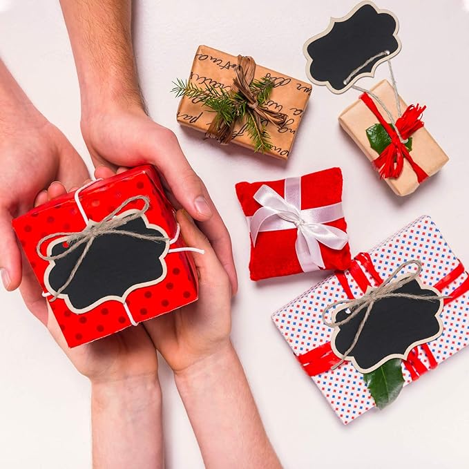 24 Pieces Mini Chalkboard Tags with String Wooden Hanging Chalkboard Signs 3.35 x 2.36 Inch Erasable Chalk Board Labels Small Blackboard Tags Massage Tag Boards for Gifts Crafts Price Food