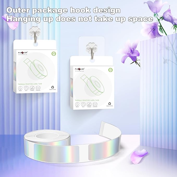 PARLAIM Label Maker Tape,14X50MM(1/2" X1 7/8") Thermal Label Stickers,Thermal self-Adhesive Label Compatible with D30 Label Maker,Thermal Label Paper for Home/Office/130pcs/Roll Holographic Silver