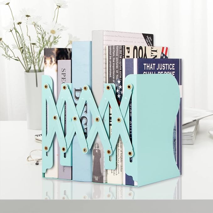 Aobopar Book Ends, Bookends for Shelves, Book Organizer for Desk, Metal Bookends for Heavy Books, Book Holders for Shelves, Suitable for Office, Home and School Use (Mint Green)