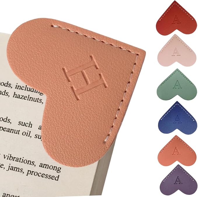 Personalized Leather Heart Bookmarks with Initials, 26 Letters Custom Corner Book Mark for Reading Women,Teacher, Student, Book Lovers Book Marker, Meaningful Gifts(Purple & Orange,H)