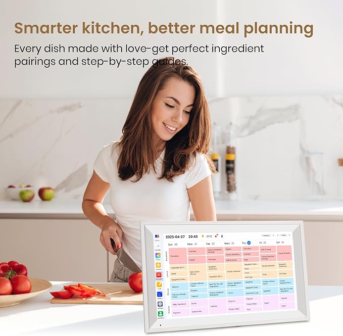 15.6" Smart Family Calendar Wall Display, Touchscreen Digital Planner with Chore Chart & WiFi Sync, Interactive Home Organizer for Schedules, Tasks & Meal Planning
