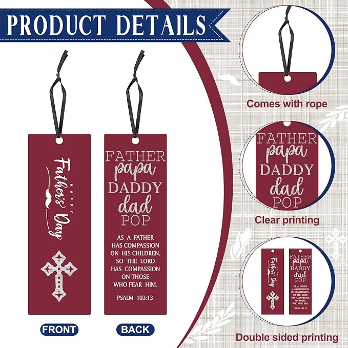 Affrolling 120 Pcs Father's Day Gifts Bulk Christian Bible Bookmarks for Men Religious Scripture Bookmarks for Dad Papa Grandpa Book Lovers Church Event Favors