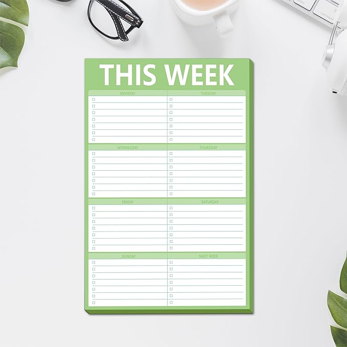 90 Sheets Weekly Planner, Magnetic Checklist Planner Updated Weekly To-do Notepad, Tear-off Blank Shopping List for Office or School, Green