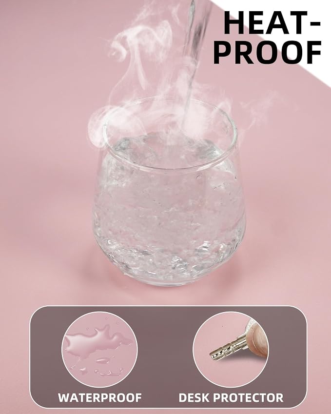 AFIING Desk Pad Protector 23.6" x 13.7" - Non-Slip Waterproof PU Leather Desk Mat for Mouse, Keyboard, Laptop, Office and Home Workspace (Light Pink)