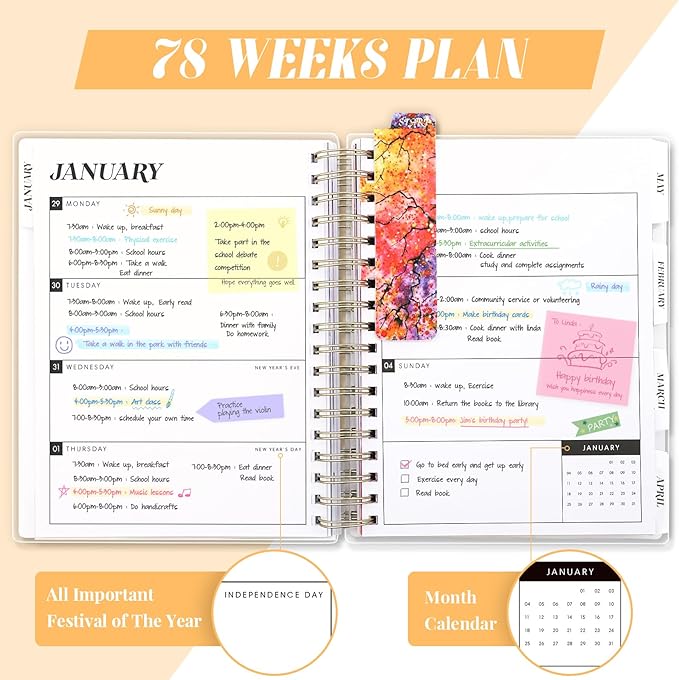Planner 2026-2027, Large 18 Months Academic Daily Weekly Monthly Planner Yearly Agenda Jan. 2026–June. 2027, 7.9" x 9.8", Page Tabs, Separator Page, Pocket Folder, Bookmark, Stickers, Sticky Note Set