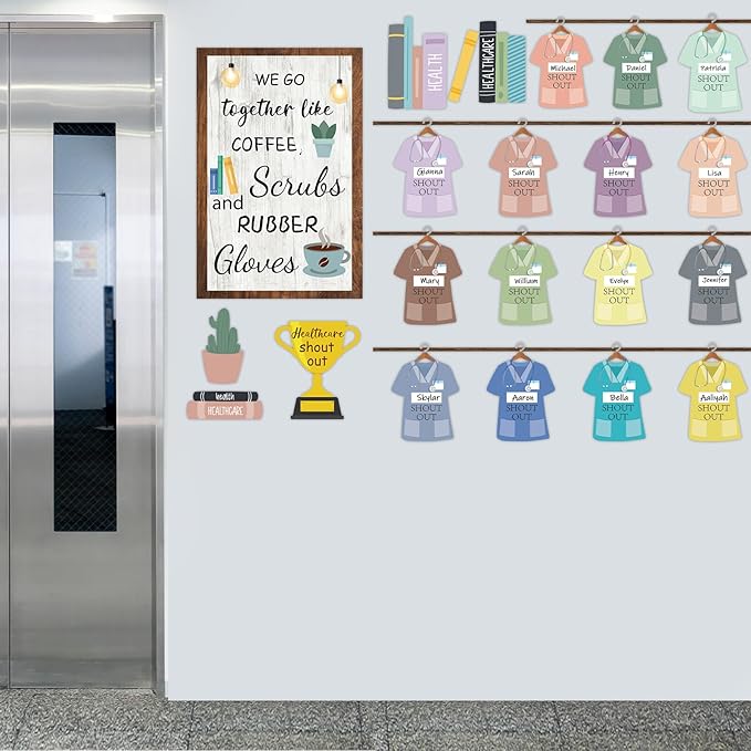 Naozinebi Healthy Bulletin Board Set Healthcare Workers Nurses Classroom Decorations DIY Crafts Health Shout Out Cutouts for Students Hospital Nursing School Back to School RN Party Wall Supplies