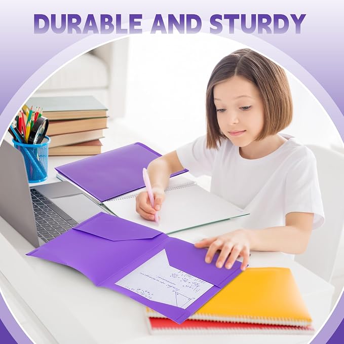 Henoyso 36 Pack Purple Plastic Folders with Clear Front Pockets Heavy Duty File Folders with 2 Pockets and Card Slot for Student Communication School Office Presentation Report