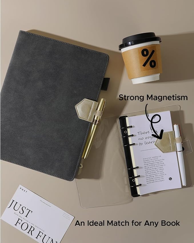 Magnetic Leather Bookmarks with Pen Holder Vegan Leather Book Marks Gifts for Reading Book Lovers Notebook Travelers (Champagne-2PC)
