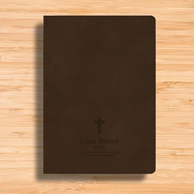 Personalized CSB Wide Margin Single Column Bible Faux Leather Christian Standard Bible Large Print Size | Custom with Name, Date or Text | Gift for Christian & Religious Celebrations | Brown