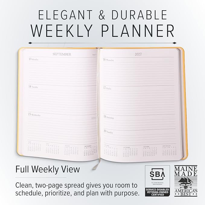 Gallery Leather Large Weekly Monthly Planner 2027, Elegantly Bound Calendar Planner and Notebook with Stylish Gold-Gilded Page Edges, 12 Months - Tremont Garnet - 9.75x7.5"