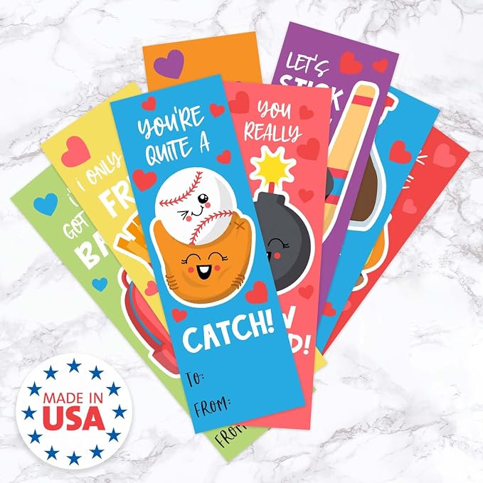 Kids Valentine's Day Bookmarks / 24 Sweet Valentine Quotemarks Bulk Pack / 2" x 6" Flat Paper Cards Set / 24 Adorable to from Motivational Valentines Bookmark Designs/Made in The USA