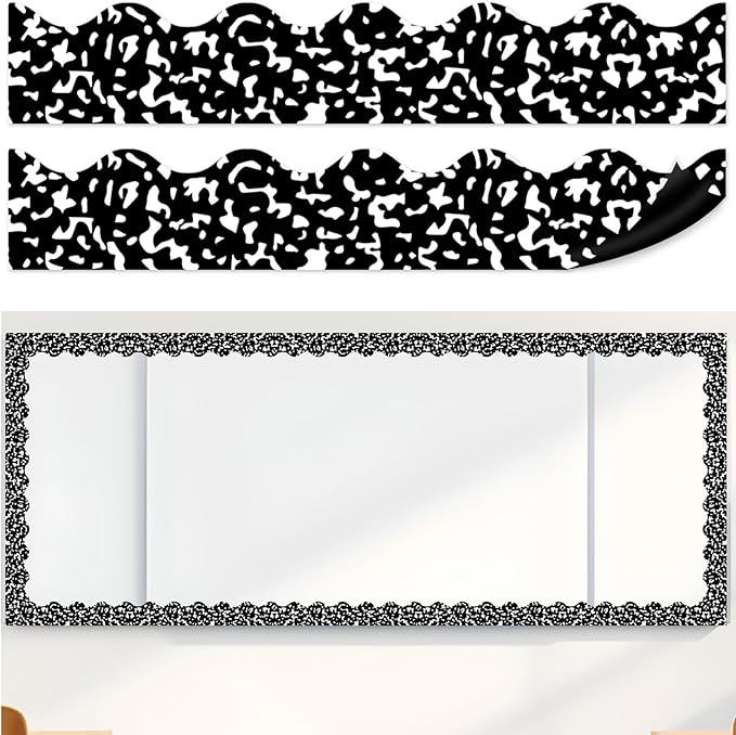 30 Pcs Composition Bulletin Board Borders 35 Ft Scalloped Magnetic Border Strip Black and White Wavy Polka Dots Magnetic Bulletin Board Decorations for Classroom Office & Activity Room Accessories