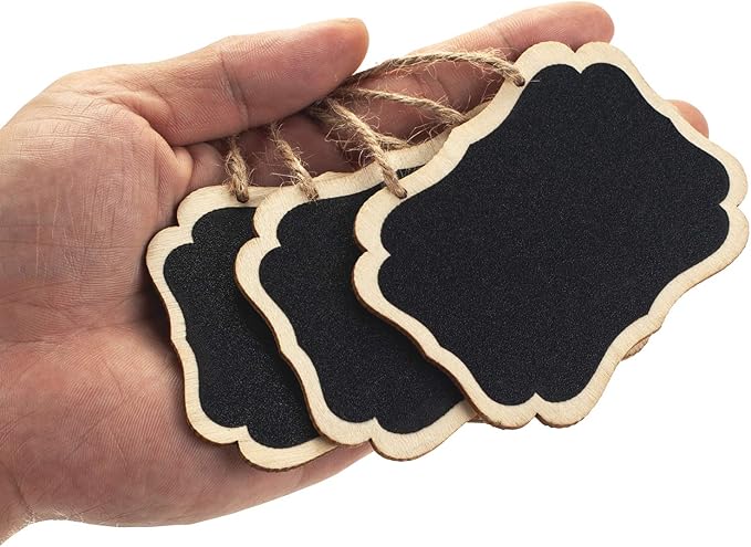 20 Pack Chalkboard Tags with Hanging String, Double Sided Blackboard Wooden Mini Chalkboard Signs, Erasable Message Board Signs for Wedding or Party Decorations, Food Tags
